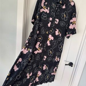 Floral Black and Pink Silk Shirt Dress